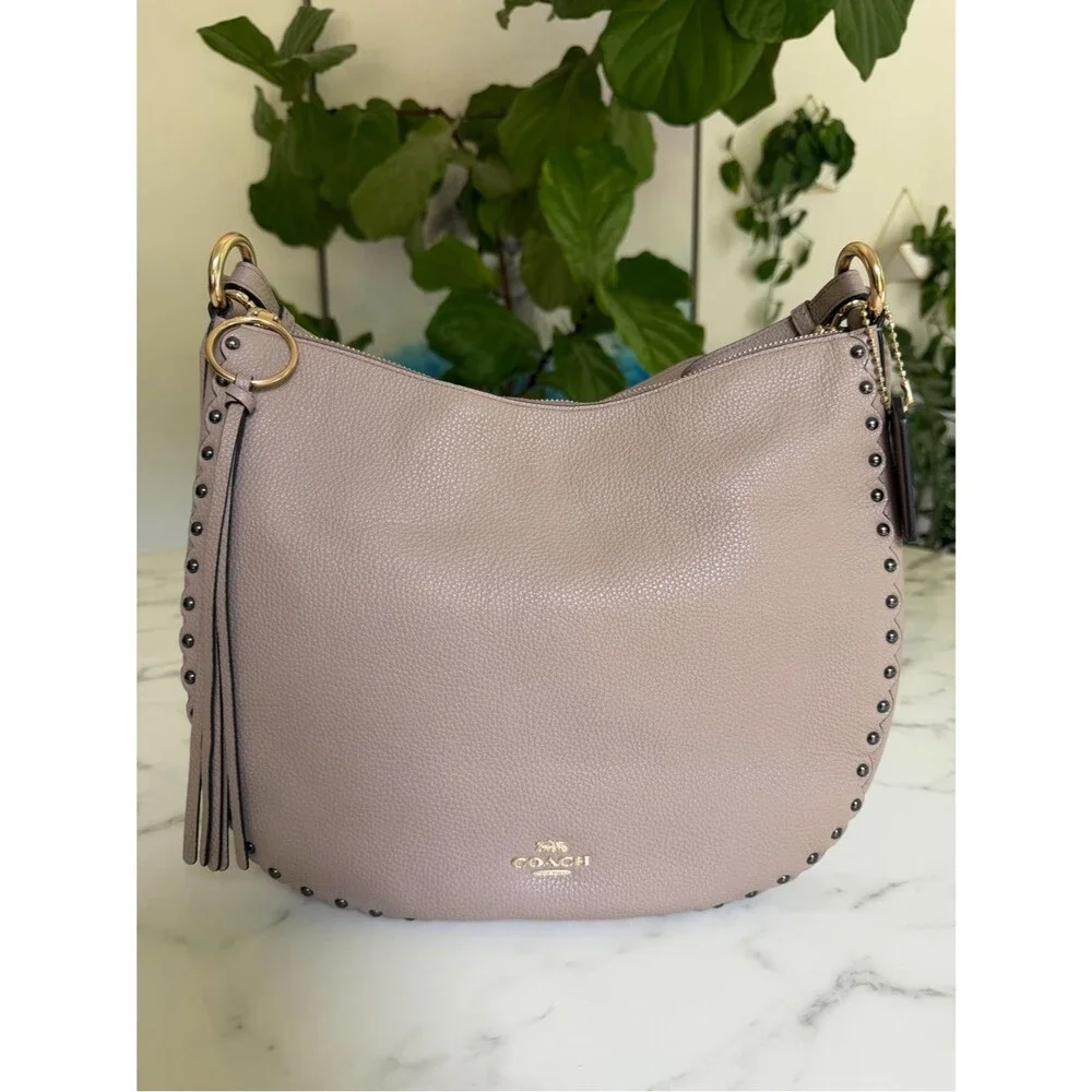 Coach Sutton Hobo with Scallop Rivets Crossbody Shoulder Bag 76436 Stone Taupe